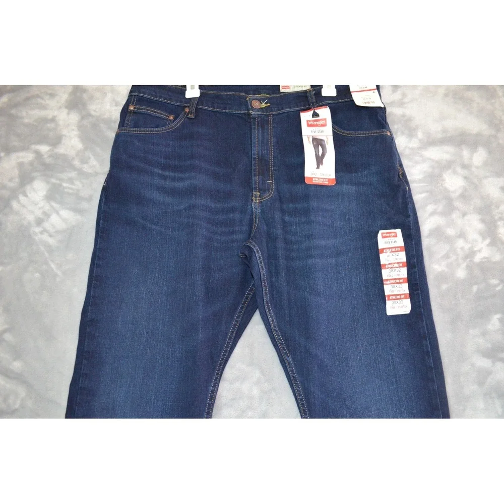 Wrangler Five Star Jeans Athletic Fit Blue Denim Jeans Mens 38x32 Dark Wash Nwts